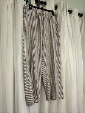 Striped Elastic-Waist Wide-Leg Pants